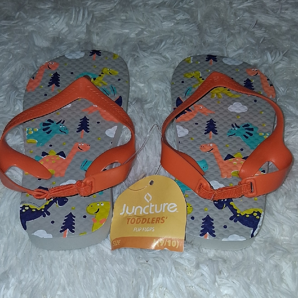 Juncture Toddler Flip Flops - Orange Dinosaur Design
